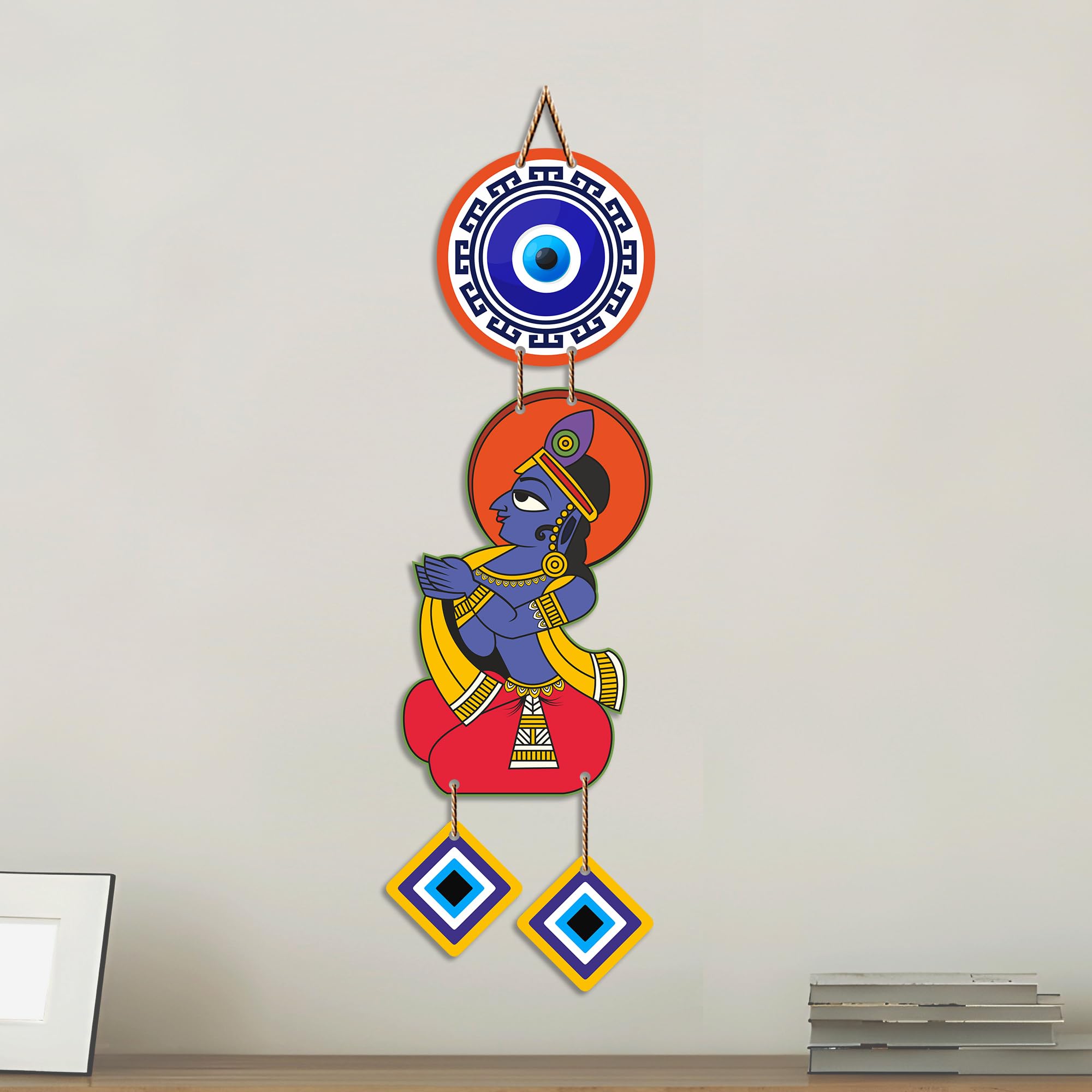 Artvibes Cute Kanha Evil Eye Wall Decor for Main Door Entrance | Nazar Protection Hanging for Home Temple Living Room Bedroom | Good Luck Vastu Decorative Gift (WH_8574N)