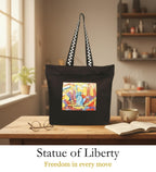 WOTM On The Move Tote | Premium Printed Cotton Canvas Tote Bag with Zipper & Inside Pocket, Stylish Everyday Travel Bag for Work, College, Office, Travel, Shopping (Statue of Liberty)