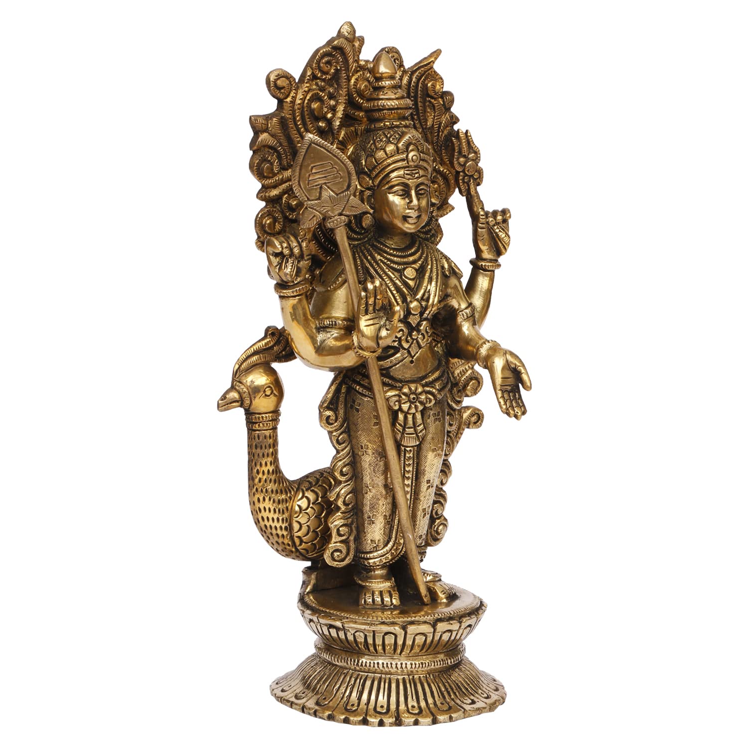 ARTVARKO Lord Murugan KartikeyaBrass Idol Swaminatha Skanda Swami Ji Kartik Statue Subramanya Gold Color 9 Inch