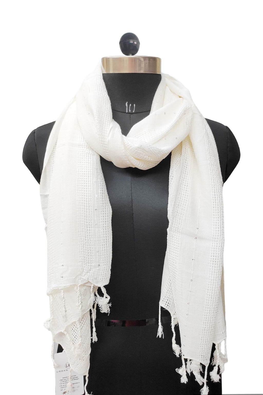 URBAN LADIIIZ Solid Sequin Stole with Tassels for Women & Men – Soft Lightweight Rayon Fabric | Available in 10+ Colours (WHITE)