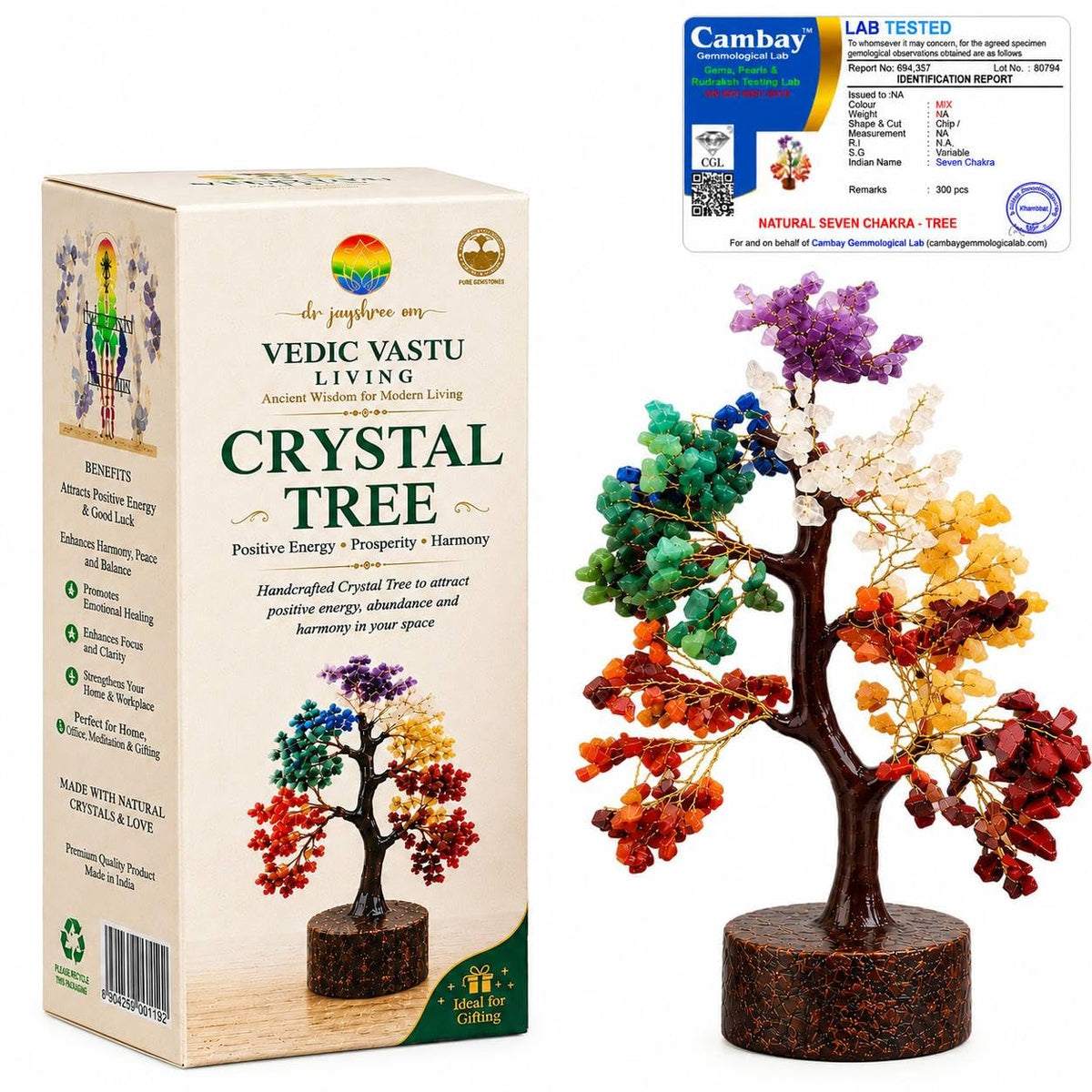 Jayshree Om VedicVastu 300 Beads Seven Chakra Tree – Gift for Positive Energy & Healing | Feng Shui Seven Chakra Tree of Life with Crystals and Stones| Home Décor for Living Room and Spiritual Spaces