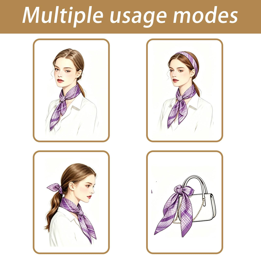 FFZDENA 4-Piece Hair Scarf for Women, Retro Landscape Silk-Feel Satin Scarf, Stylish Purse Headband and Handbag Ribbon Accessories