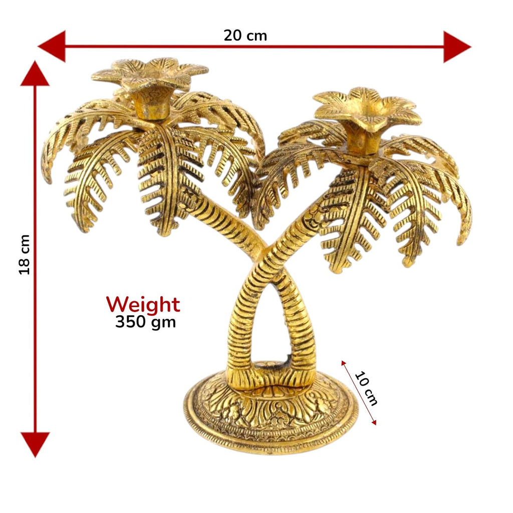 KridayKraft Metal Gold Plated (Palm) Khajur Candle Holder for Home Hotal Decor Candle Stand Tree Statue for Candle Light Dinner & Dining Table Decorative Showpiece for Decoration & Gift Purpose...