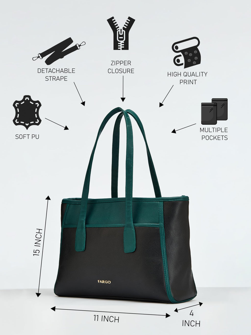 Fargo Urbane Black Tote Bag for Women | Large Vegan Leather Handbag with 16-Inch Laptop Compartment, RFID Pockets, Zip Closure | Stylish Office, Travel Tote | Made in India
