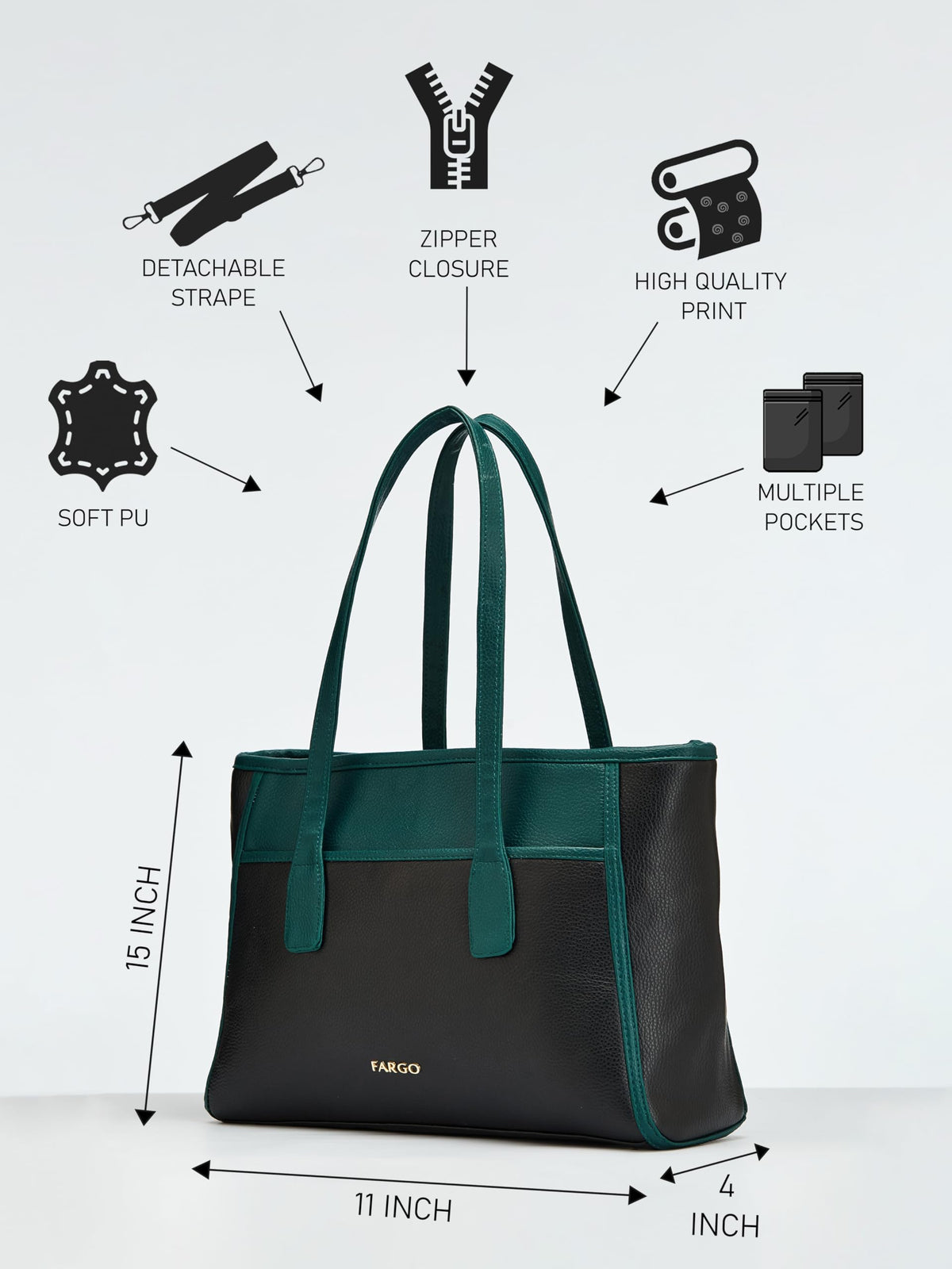 Fargo Urbane Black Tote Bag for Women | Large Vegan Leather Handbag with 16-Inch Laptop Compartment, RFID Pockets, Zip Closure | Stylish Office, Travel Tote | Made in India