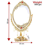 KridayKraft Gold-Plated Double-Sided Oval Metal Table Mirror – Floor-Mounted Unframed Vanity Mirror for Home Décor, Birthday, Anniversary, Wedding & Festive Gifting for Loved Ones