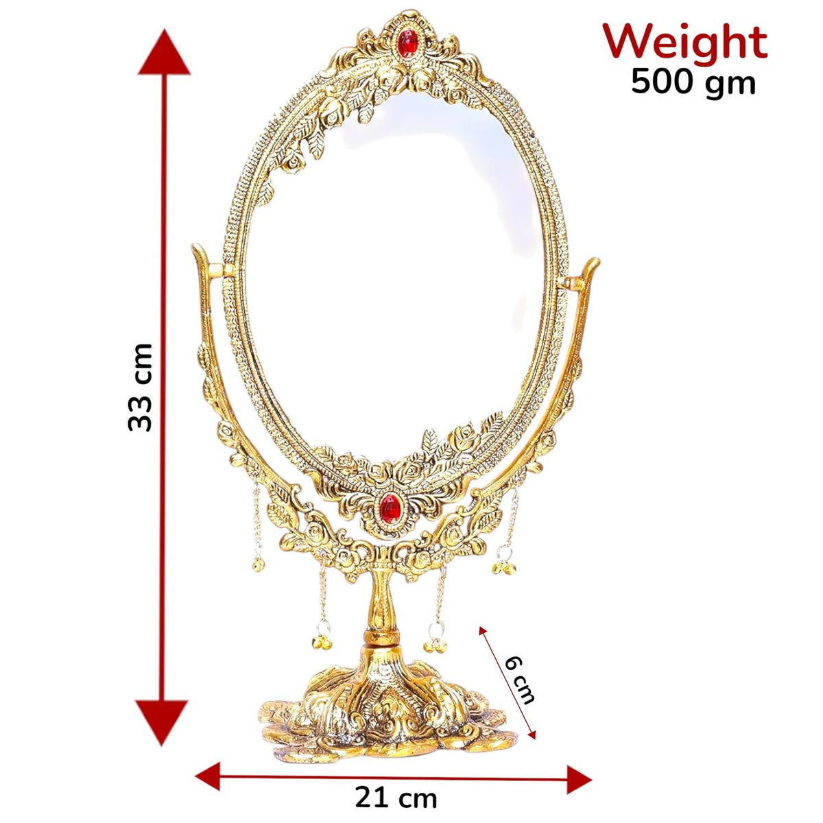 KridayKraft Gold-Plated Double-Sided Oval Metal Table Mirror – Floor-Mounted Unframed Vanity Mirror for Home Décor, Birthday, Anniversary, Wedding & Festive Gifting for Loved Ones