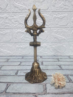 ARTVARKO Lord Shiva Brass Trishul with Damru on Stand for Pooja Room 8 Inches