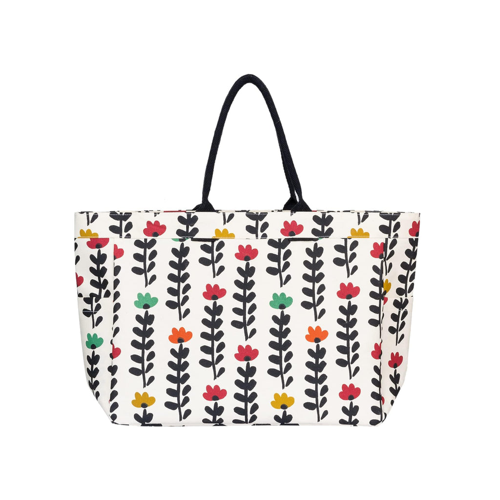 AQVA Stripe Printed Tote Bag for Women | Ladies Casual Handbag for Shopping, Travel with Top & inner Zip Pocket | Versatile Trendy Handbag for College Girls (Black stem)