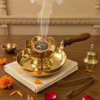 DSH Metal Dhoop Holder Incense Burner Loban Dhoop Dani Aarti Dhoop Dani Stand Burner for Home Office Temple Puja (Gold)