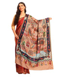 Pashmoda Women Mughal Bagh 100% Pure Wool Fabric Kalamkari Embroidered Shawl (Size: 40x80in, 101x203cm) KAS22