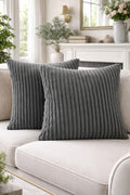 AWARD VELVETS Premium Faux Rabbit Fur Plush Luxury Soft Fluffy Striped Decorative Throw Pillow/Cushion Covers for Sofa, Couch, Living Room - (Dark Gre, 24 x 24 inch) Set of 2