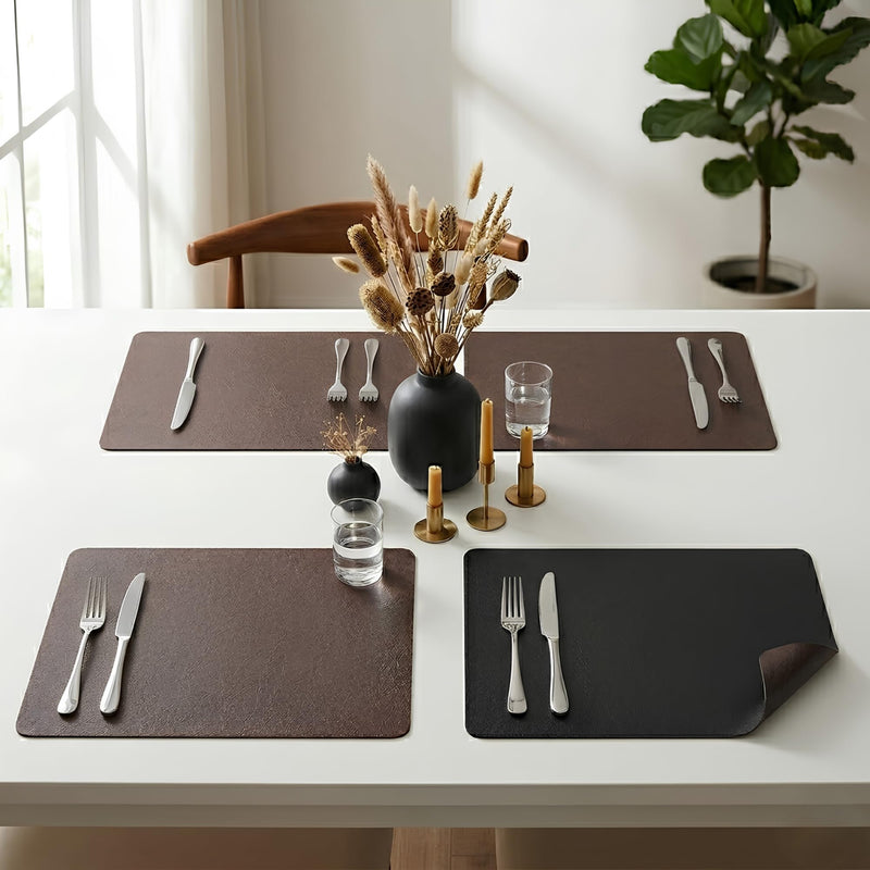 Upaado Premium Double-Sided PU Leather Placemats Set of 4 | Reversible Brown & Black Table Mats | Waterproof, Heat Resistant Dining Mat | Easy to Clean Non-Slip Placemats | 45 x 30 cm Kafalo