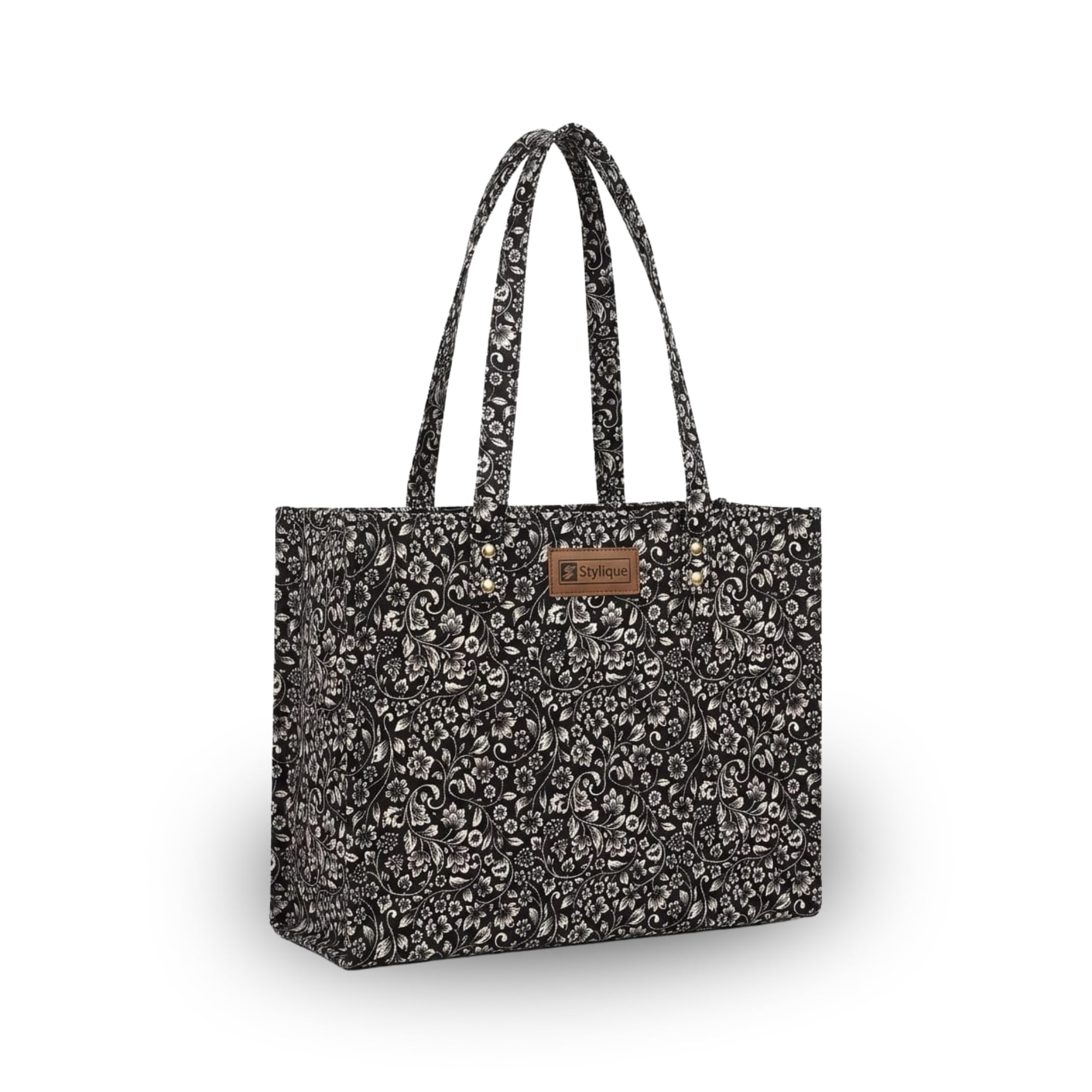 Stylique Women's Jute Cotton Tote Handbag | Large Office Shoulder Bag with Zipper | Premium Reusable Canvas Shopping Purse for Laptop, College, Travel, Picnic & Daily Use (Black)