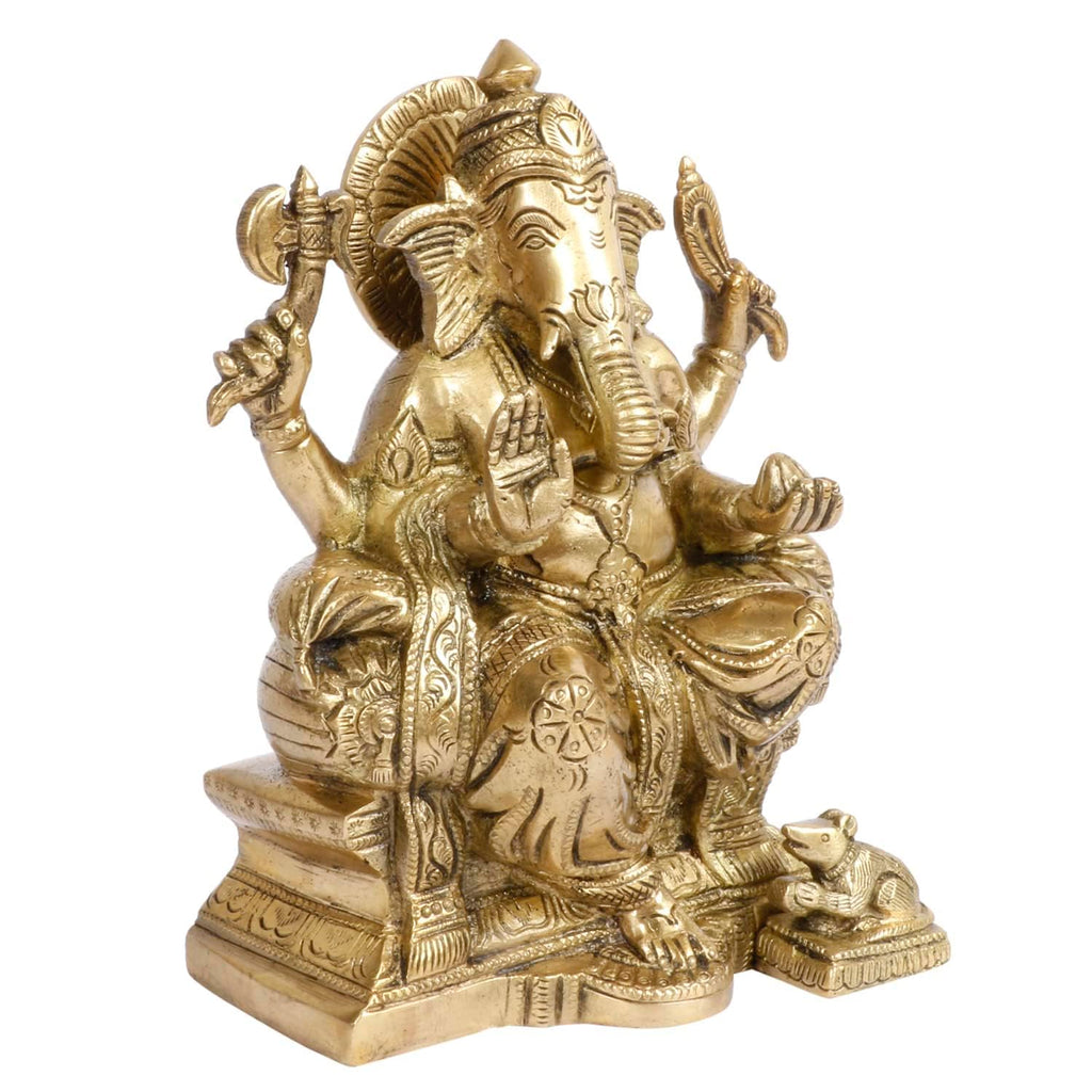 Svarup Brass Sitting Ganesha Idol in Multicolor Height 7 Inch Weight 1.65 Kg