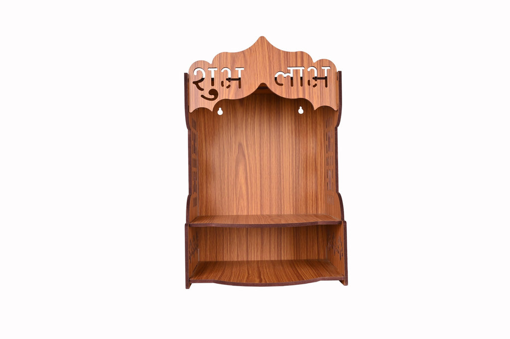AR ART Beautiful Wooden Pooja Stand for Pooja Mandir and Temple, Wall Mounted for Office and Living Spaces, Size (L-10.5, W-8.25, H-14 Inch) (Light)