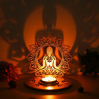 eCraftIndia Red and Golden MDF Wooden Lord Buddha Lotus Shadow Decorative Tea Light Candle Holder, Diya Stand for Home Decoration | Buddha Purnima, Diwali Decoration Item | Diwali Gift for Festival