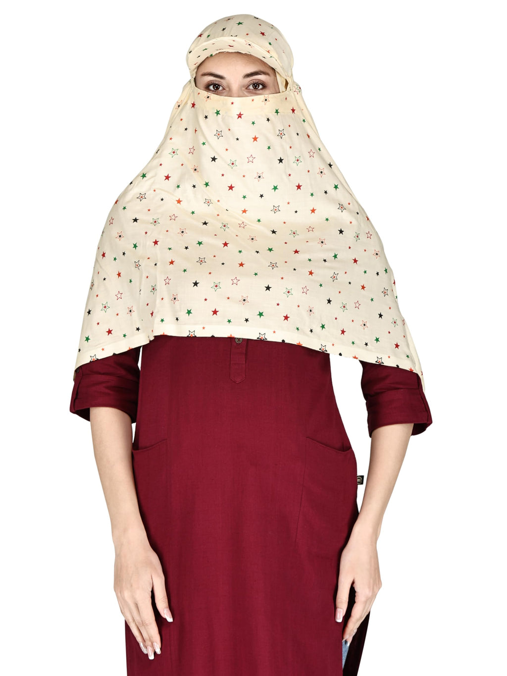 TESY QWEN Women's Scarf Cum Mask with Cap, Rayon Multi-Functional Neck Gaiter with UV Protection for Biking, Hiking and Travel (yellow_star)