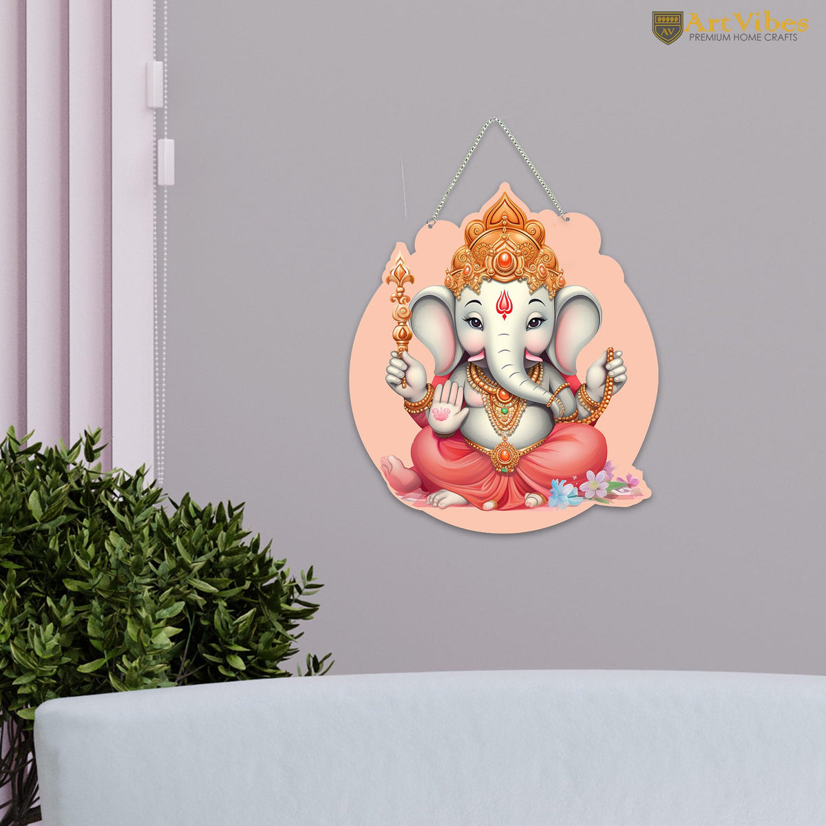 Artvibes Bal Ganesha Auspicious Wooden Art Work Wall Hanging For Good Luck Properity Vastu | Spiritual Decor Items | Paintings | Wall Illustrations| Stylish Modern Decor Item | Gift Items (WH_8605N)