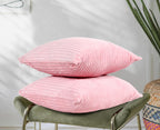RD TREND® Cushion Cover Set of 2, Decorative Sofa Living Room Home Square Cushion Covers 18 Inch x 18 Inch, Aesthetic Corduroy Striped Double Sided (Peach)
