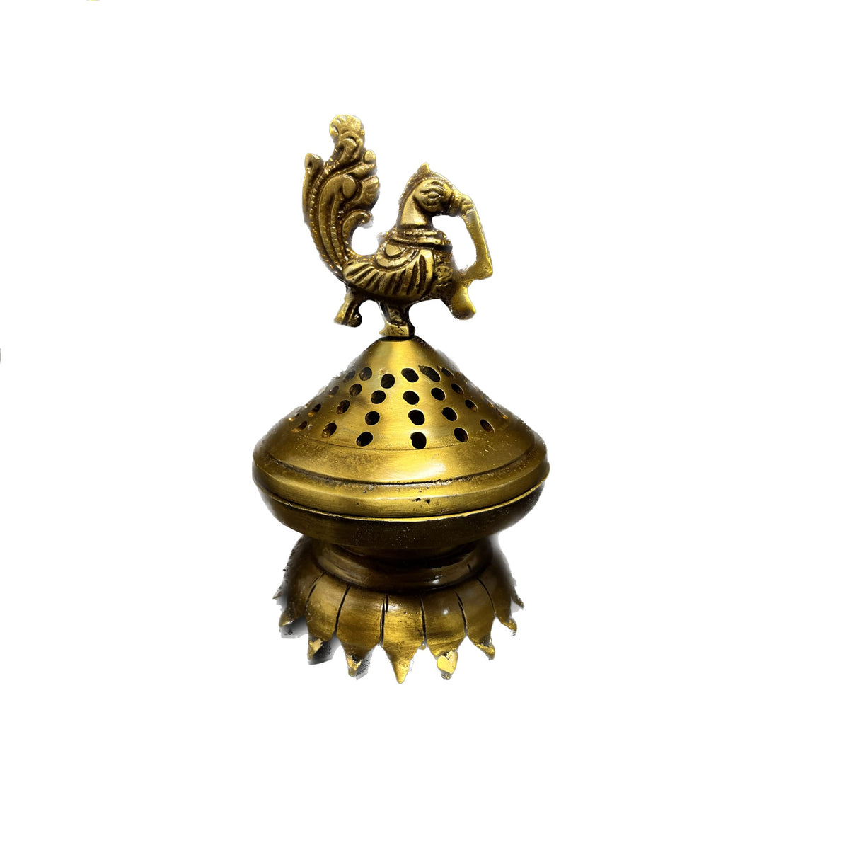 Kridaykraft Metal Brass Color Finish Dhoop Dani | Bakhoor Holder | Loban Burner | Incense Holder, Handcrafted Metal Peacock Shaped Aroma Diffuser Oil Burner| Aroma Oil Diffuser for Home