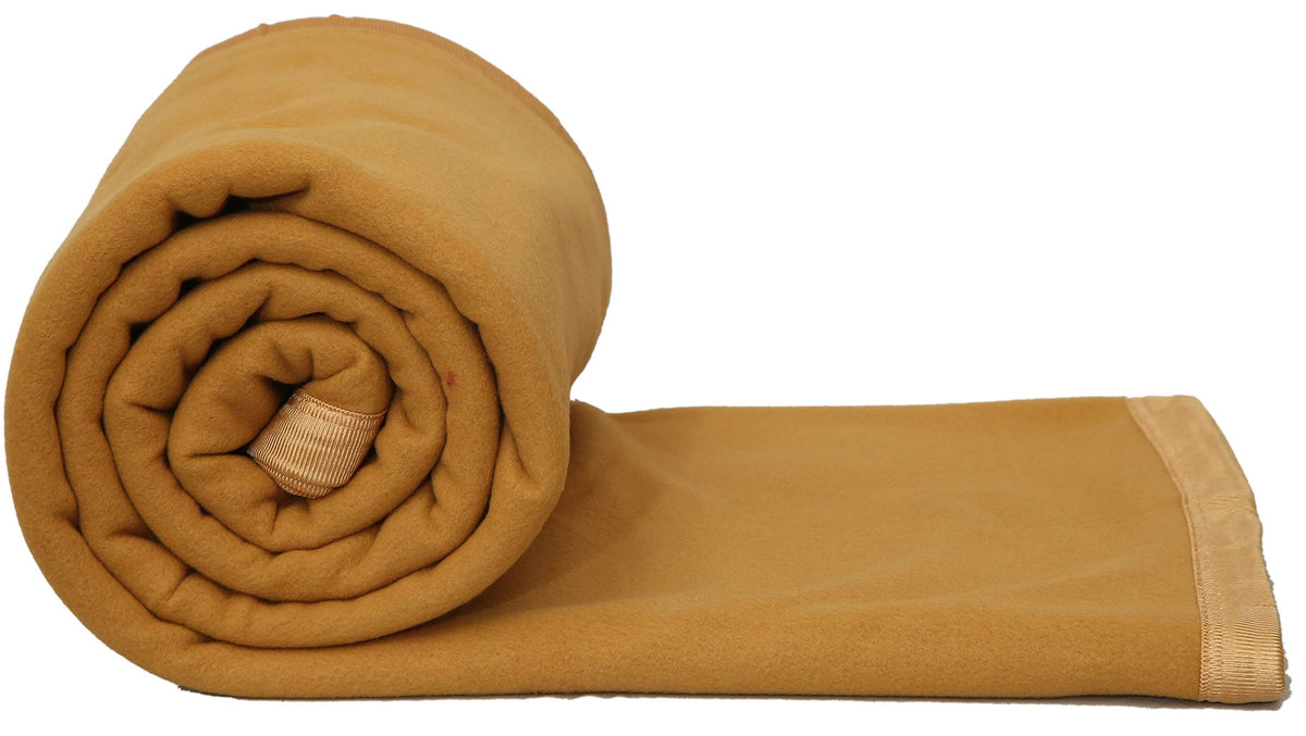 Huemic Modern Check All Season Polar Fleece Double Bed Blanket, 90x90 Inches - Camel Kafalo