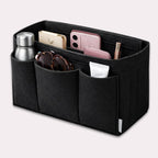 SYUTAM Felt Purse Organizer Insert for Ladies Handbag, Tote, Shoulder Hobo Bag Storag, Storage Compartment with Detachable Zipper Cover-Black(11.4x5.9x7.1) inch(Large)