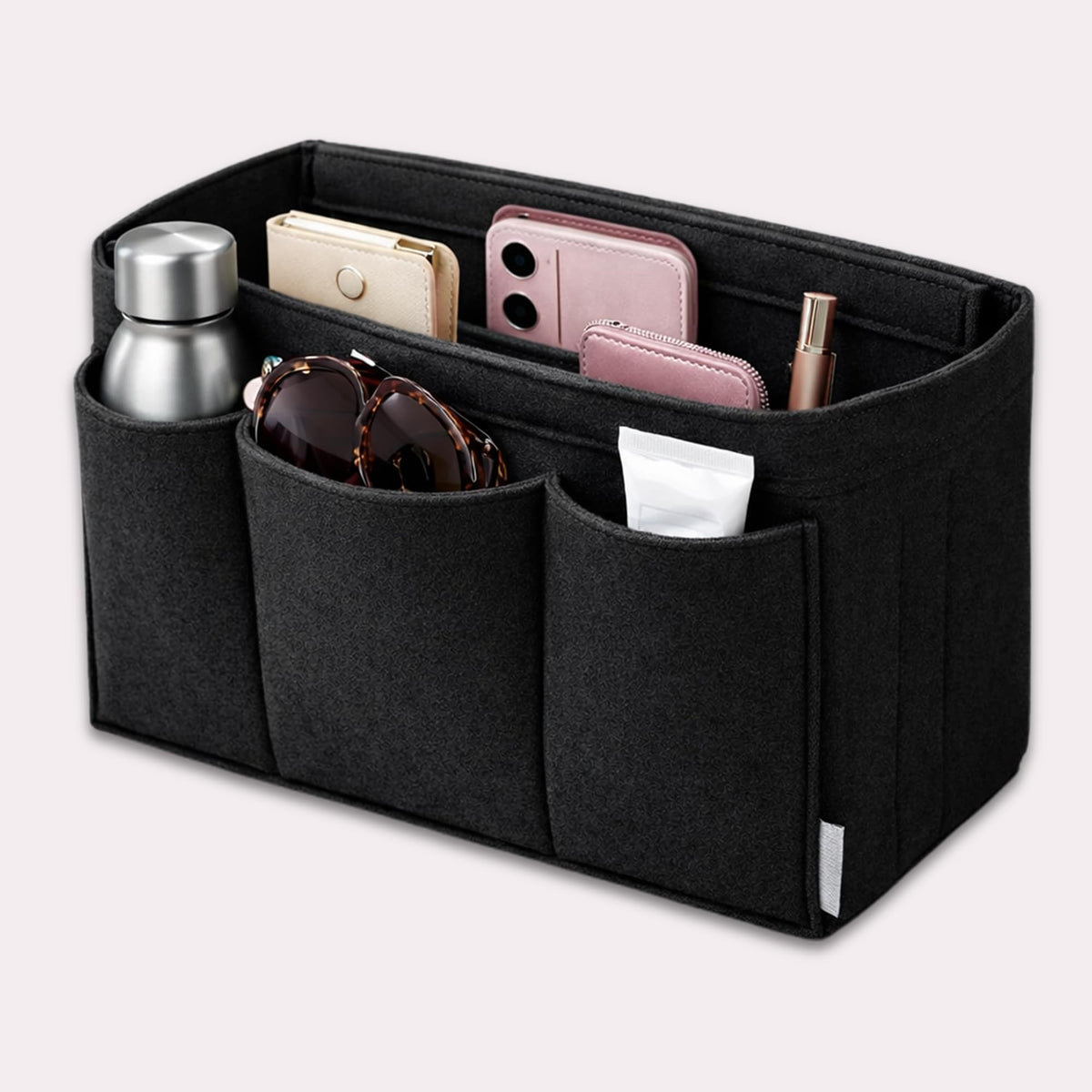 SYUTAM Felt Purse Organizer Insert for Ladies Handbag, Tote, Shoulder Hobo Bag Storag, Storage Compartment with Detachable Zipper Cover-Black(11.4x5.9x7.1) inch(Large)