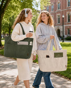 Batfield Large Tote Bag for Women with Zipper & 9 Compartments, Casual Corduroy Shoulder Bag, Lightweight Foldable Travel Handbag for College, Work, Shopping & Daily Use (Beige)