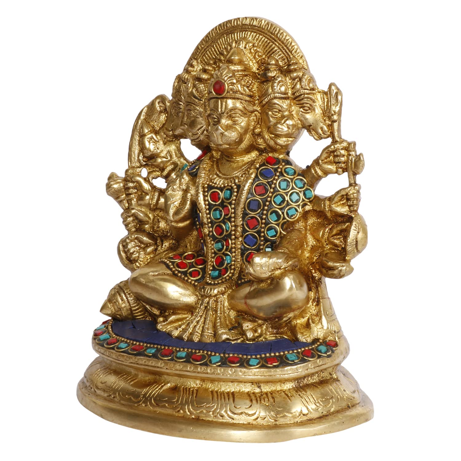ARTVARKO Panchmukhi Bajrangbali Lord Hanuman Brass Idol for Spiritual Protection Showpiece Statue for Home Office and Gifting Height 7 Inches