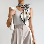 TecoKart® Silk Neck Scarf for Women, Stylish Satin Scarves for Suit, Blazers, Shirts, Ideal Neckerchief for Casual and Formal Wear - Black and White Grid