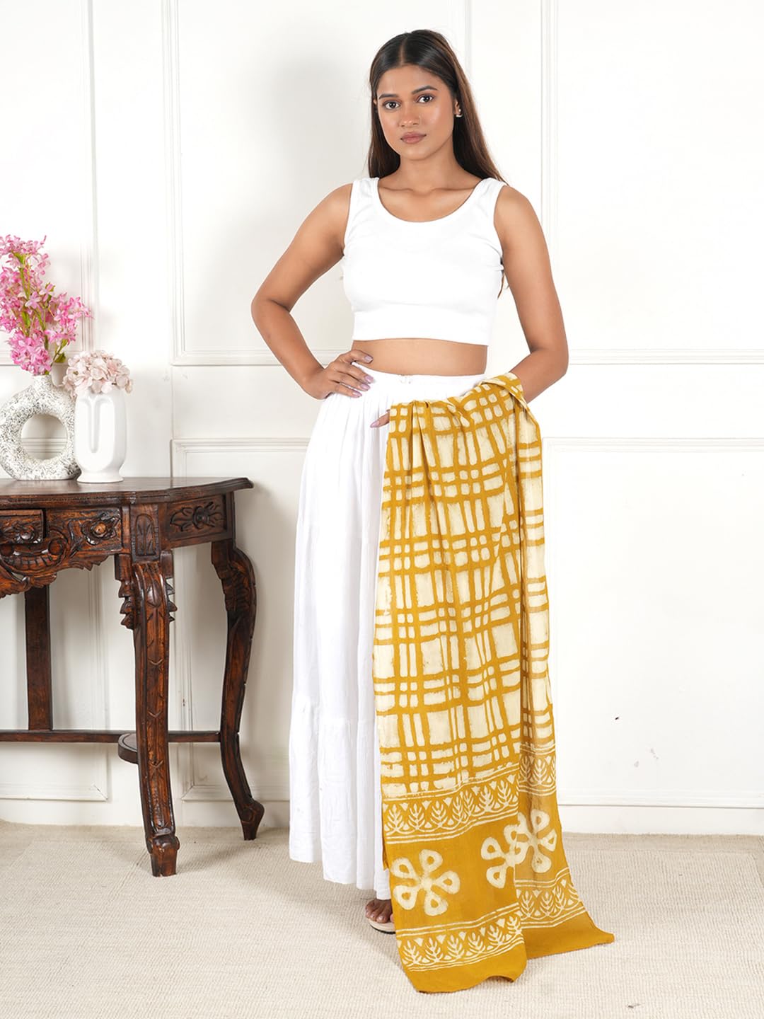 Gutthi Women's Cotton Stoles | Scarf Lightweight & Comfortable for All Seasons, Size (100X180 CM) (Yellow)