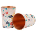 MERCAPE® 100% Pure Copper Glasses Set of 2 | Designer Meena Print | 300ml Each | Ayurvedic Benefits | Handmade Copper Tumblers for Daily Use & Gifting (Multiple Designs) (Midnight Bloom Design)
