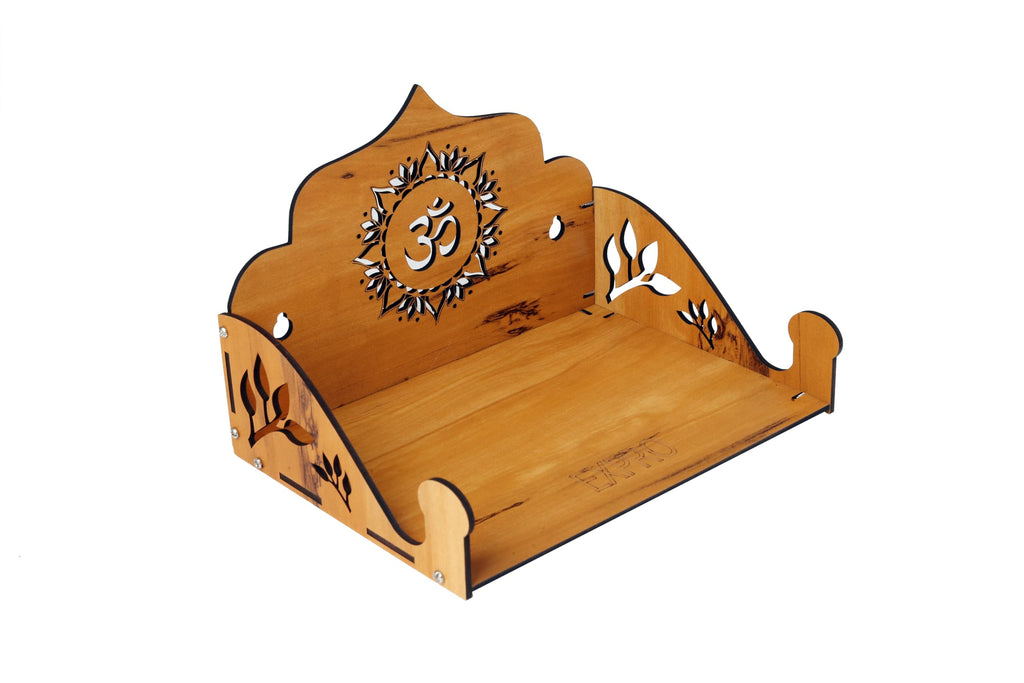 EXPRO Wooden Wall Mounted Pooja Mandir for Home & Office, Wooden Temple for Home Decor Hanging Pooja Stand for Idols | Height 15 | OM Design 1 | DIY (Do-It-Yourself)