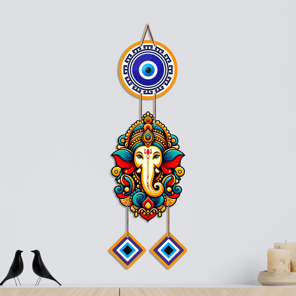 Artvibes Siddhivinayak Wall Hanging with Evil Eye Protection for Home Decor | Nazar Dosh Removal Hanging for Entrance Temple Bedroom Office | Spiritual Vastu Lucky Charm Decorative Gift (WH_8565N)