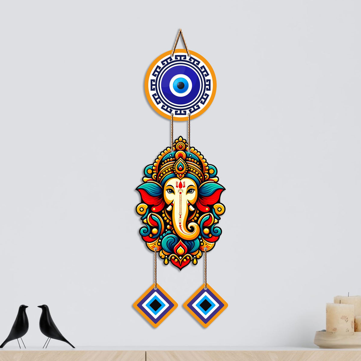 Artvibes Siddhivinayak Wall Hanging with Evil Eye Protection for Home Decor | Nazar Dosh Removal Hanging for Entrance Temple Bedroom Office | Spiritual Vastu Lucky Charm Decorative Gift (WH_8565N)