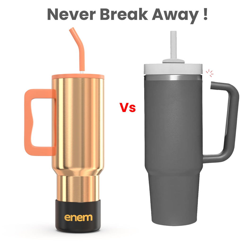 enem Tumbler, Liquid Gold, Tumbler with Metal Straw, Sipper, with Lid Leak Proof, 1 Metal Ice Cube, 1 Copper Spring (Tamba), Base Protector, Mug Travel, 1.2L