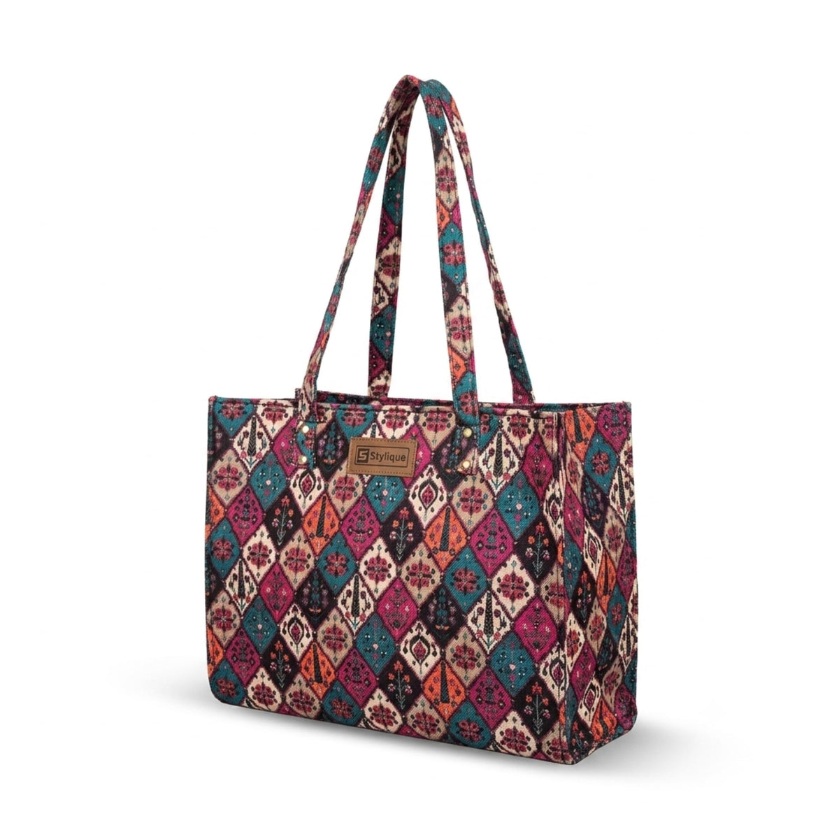Stylique Premium Ecofriendly Jute Cotton Tote Bag | Large Women's Office Shoulder Handbag | Canvas Laptop Shopping Travel Purse with Zipper | Stylish Daily Utility Bag