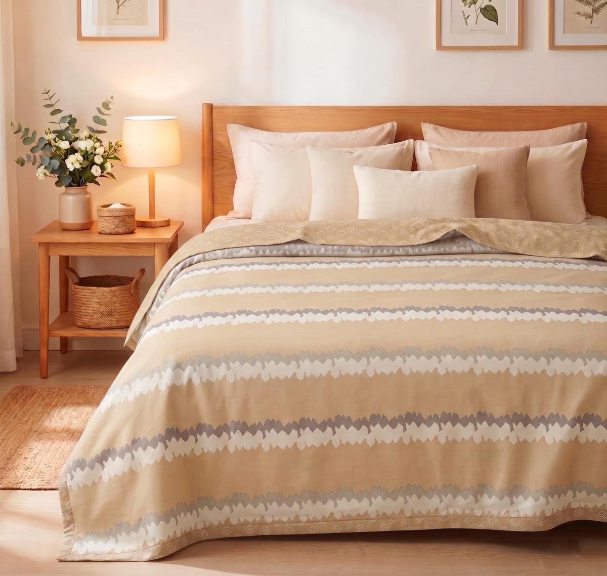 VAS COLLECTIONS Cotton AC Blanket for Double Bed (220×230 cm) | Reversible Soft Lightweight All-Season Blanket | Skin-Friendly & Breathable Comforter (Cream White) Kafalo