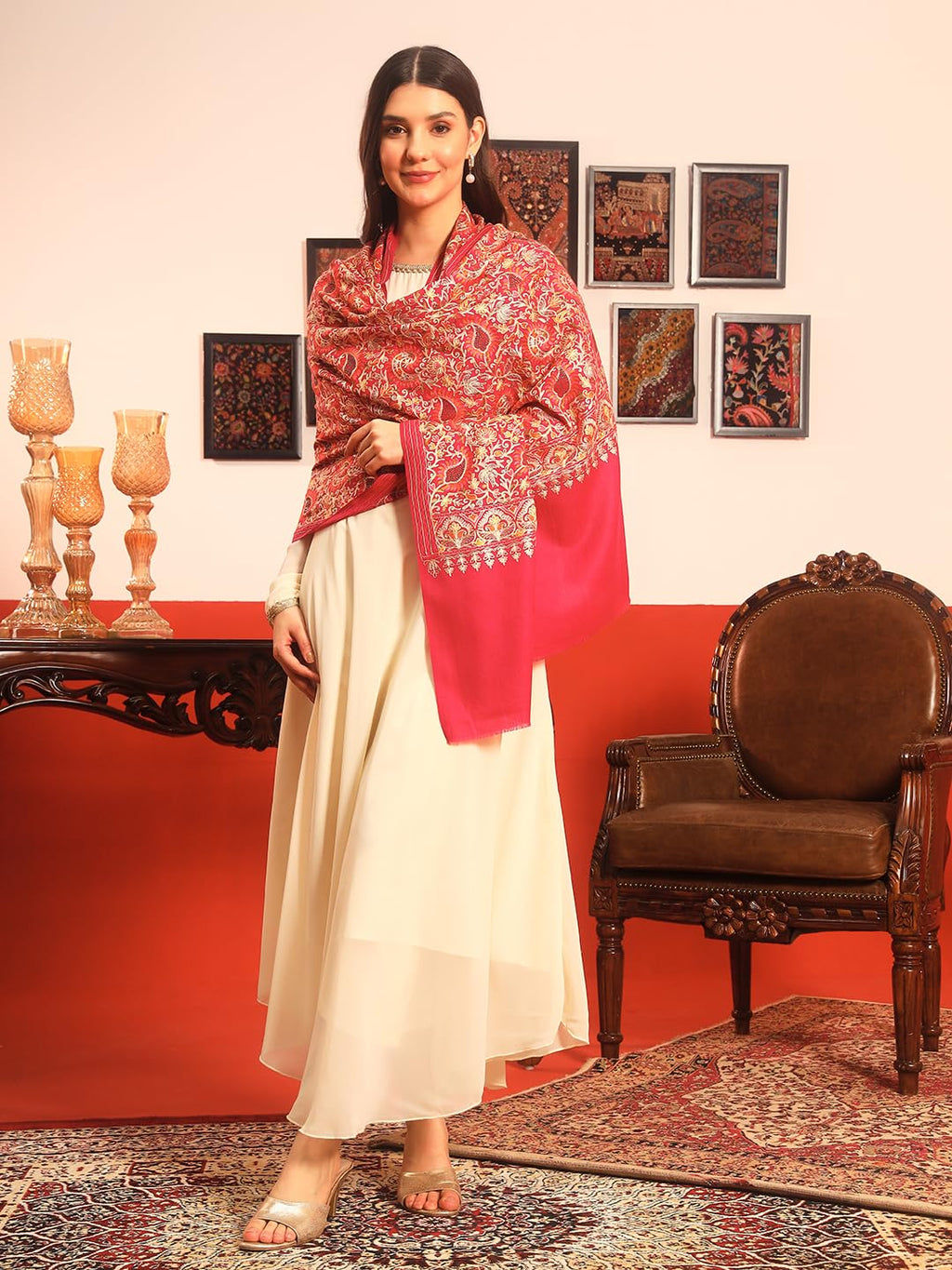 Pashmoda Women Ruhani Fine Wool Nalki Embroidered Shawl (Size: 40x80in, 101x203cm) EMS01