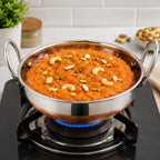 PAVANI Enterprises Stainless Steel Copper Bottom Kadhai with Handles | Heavy Duty Induction & Gas Compatible Cooking Kadai | Silver & Copper | Size No. - 10 (1 L)