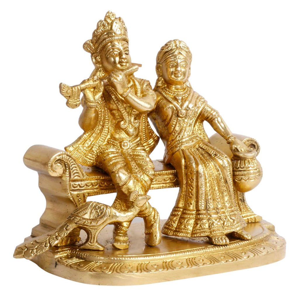 SVARUP Brass Radha Krishna Bhagwan Murti on Sofa in Gold Color Height 5.5 Inch