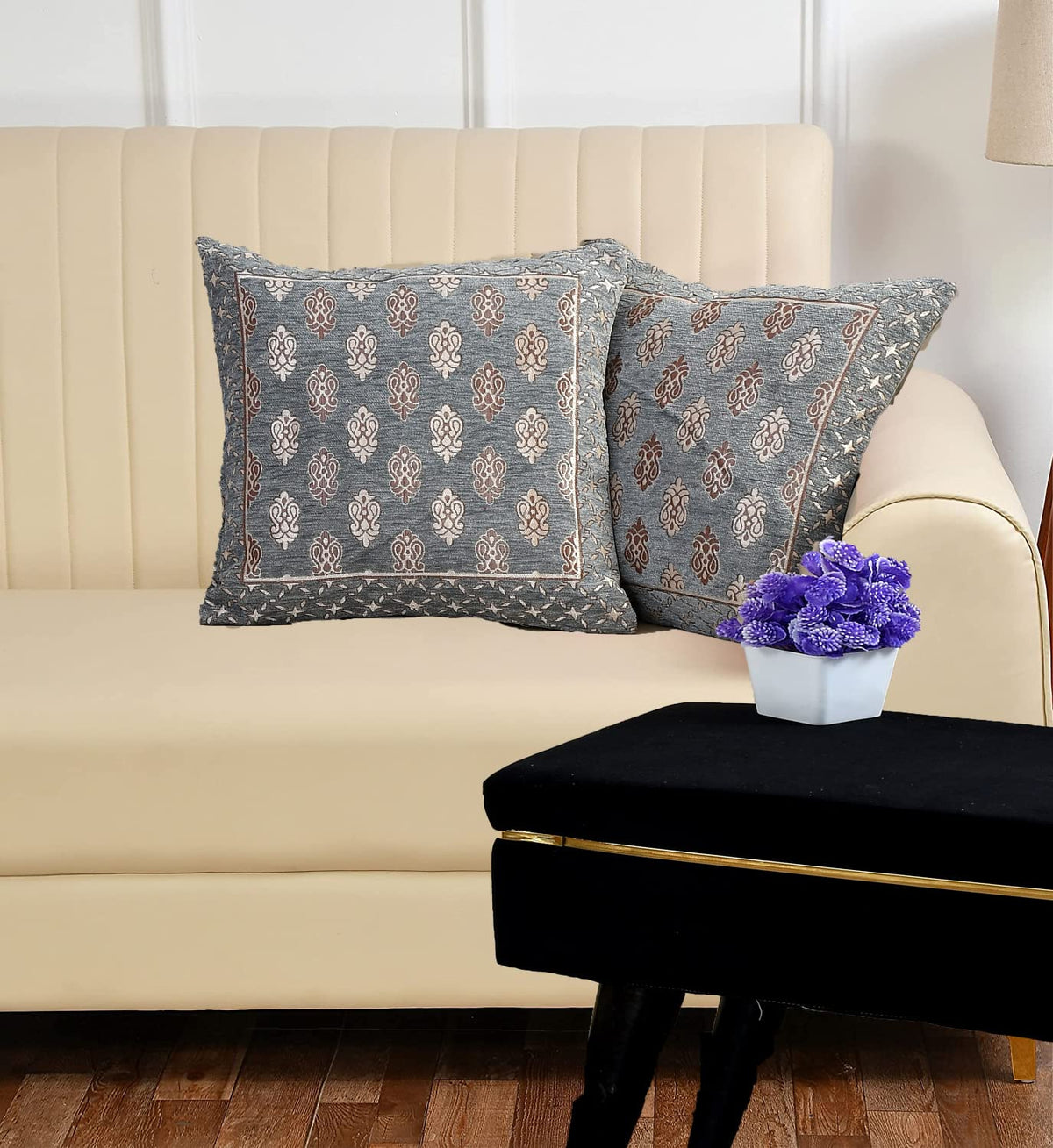 DECOMIZER Jacquard Geomteric Cushion Covers 24 inch x 24 inch Set of 2 Ethnic Motifs Cushion Covers,Design- Ambi,Color- Grey-240 TC