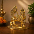 KridayKraft kamdhenu nandani Cow Table Decorative Statue Gold Plated Statue for Good Luck Feng Shui & Vastu Showpiece As Table Top Religious Idol Gau MATA