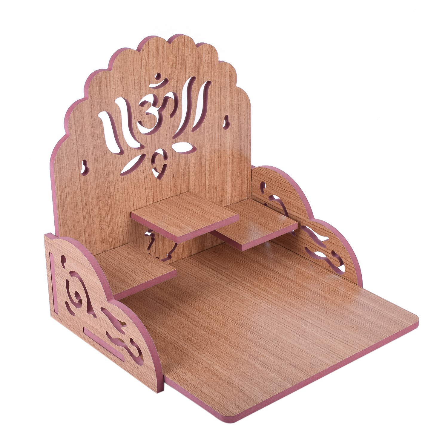 Om Shree Fully Handmade Beautiful Wooden Home and Office Temple/Pooja Mandir(28 x 28 x 26 cm) (Light Brown 1)