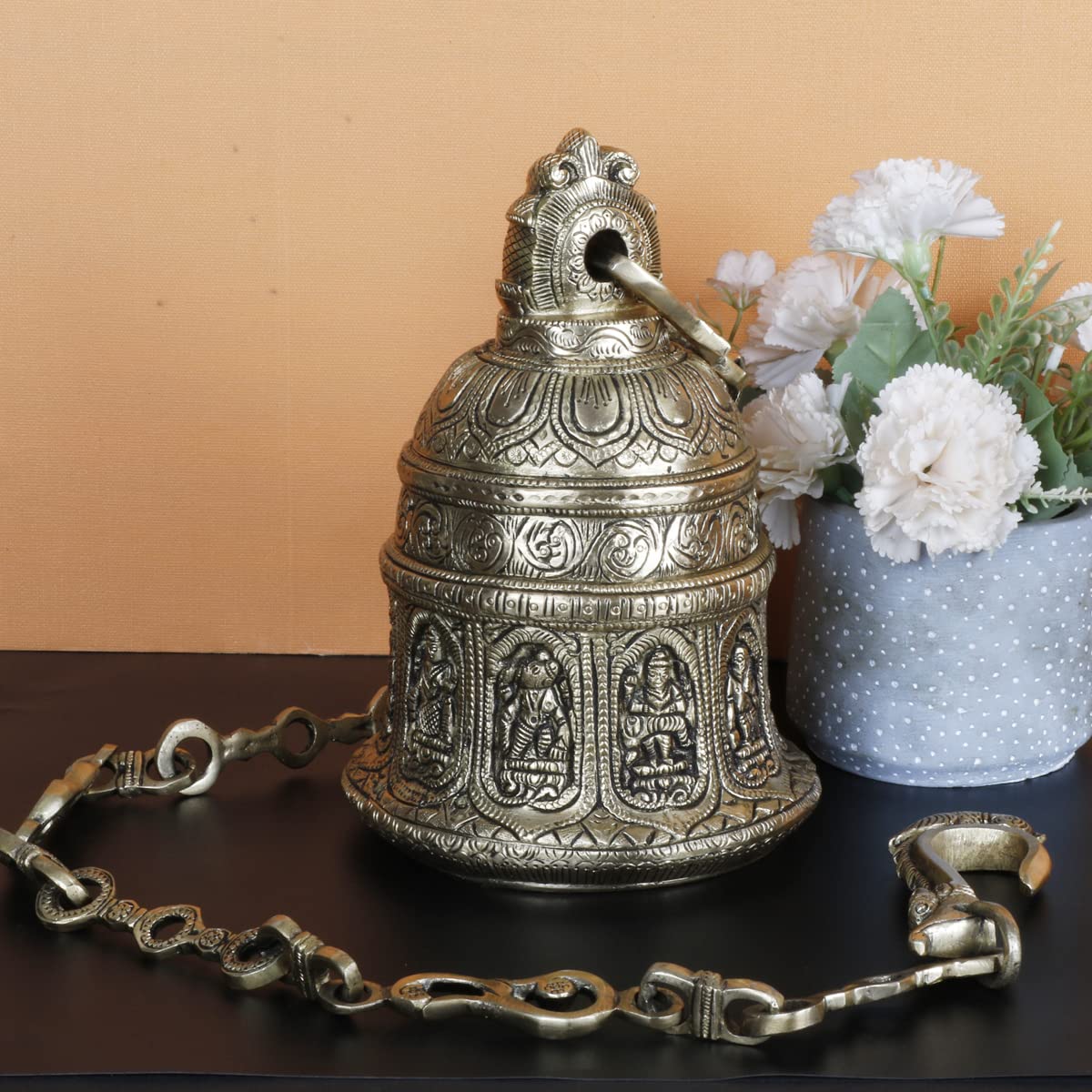 Artvarko Dashavatar Brass Hanging Bell with Chain God Lord Vishnu dashavataram Engraved Temple Ghanta Height 42 Inches