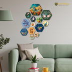 Artvibes Spread Your Wings Hexagon Shape MDF Wooden Wall Decor Items | Motivational Wall Decor | Wall Accent | Graphic Art | Gift Items | Office Wall Decoration Items (WPS_205N), Set of 13