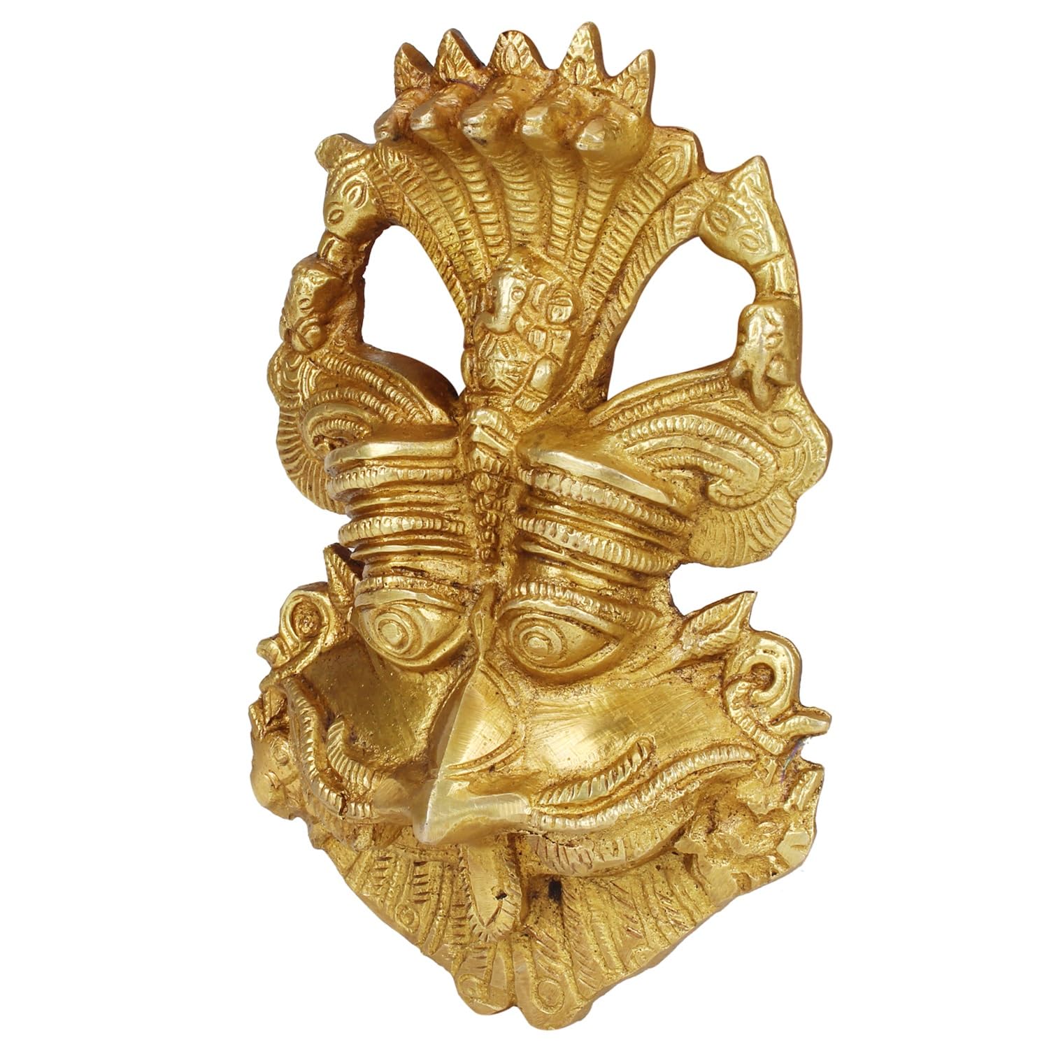SVARUP Brass Yali Face Kirtimukha Wall Hanging Mask with Ganesha top Sculpture Evil Eye Protector Home Decor 6 Inch