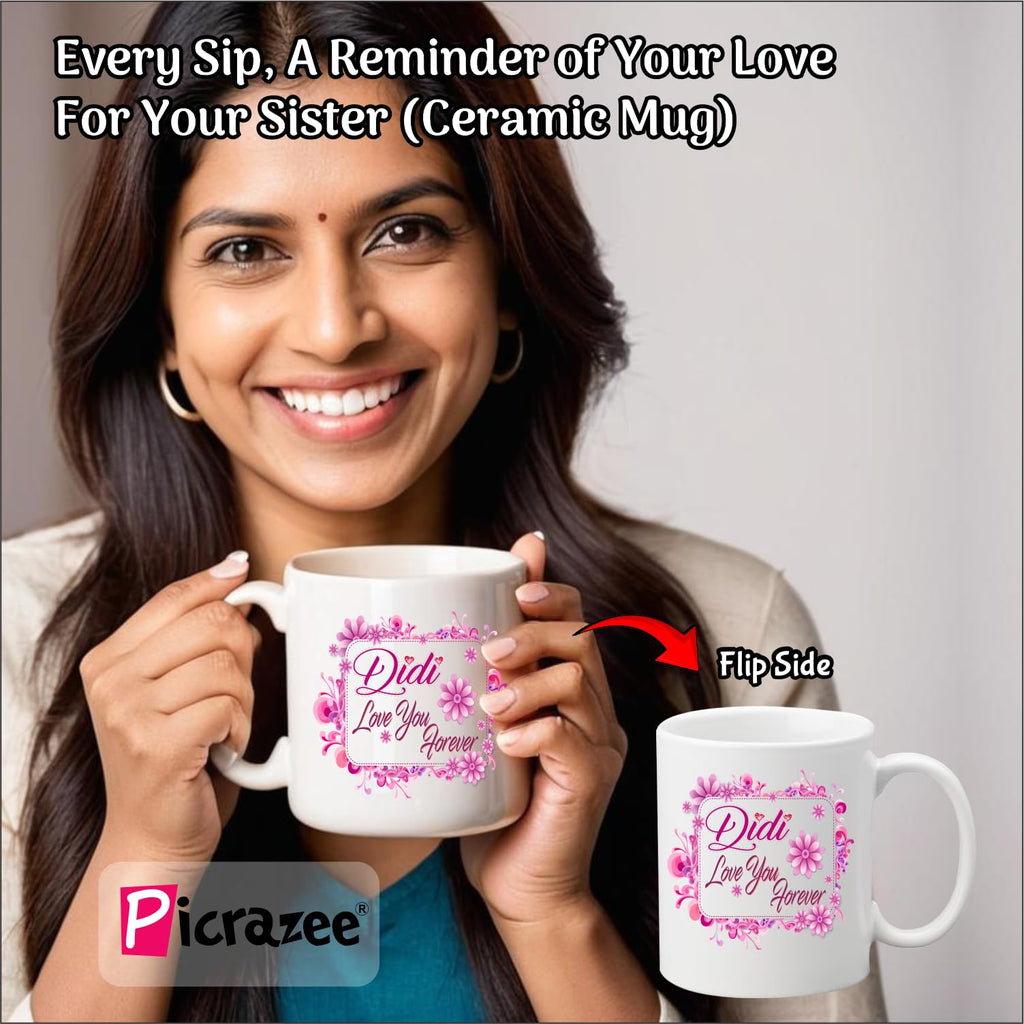 PICRAZEE Birthday | Raksha Bandhan Gift for Sister – 12 Cushion with Filler, Ceramic Mug, Keyring, Fridge Magnet & Greeting Card | Birthday/Raksha Bandhan Gift Set
