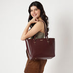 Fastrack CityStride Cherry Tote | Faux-Leather Women’s Handbag | Pebble-Textured Tote for 14-Inch Laptop with Dual Compartments